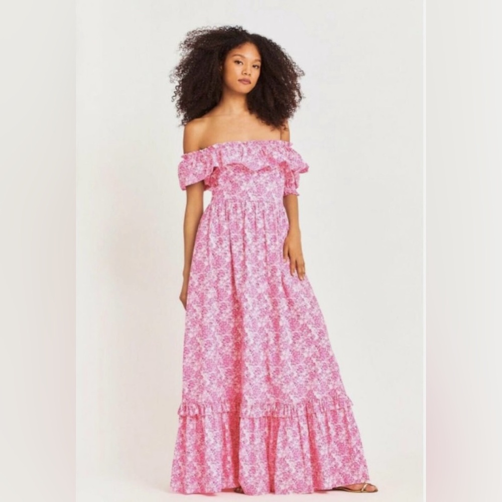 NWT LoveShackFancy Tara Maxi Dress Pink Berry Fields - Picture 3 of 13